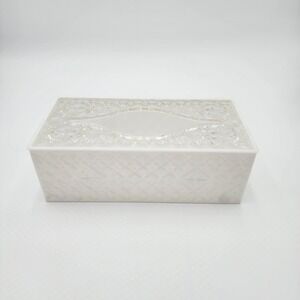 Vintage Lucite Tissue Box Starburst Design White & Clear Removable Top Kleenex